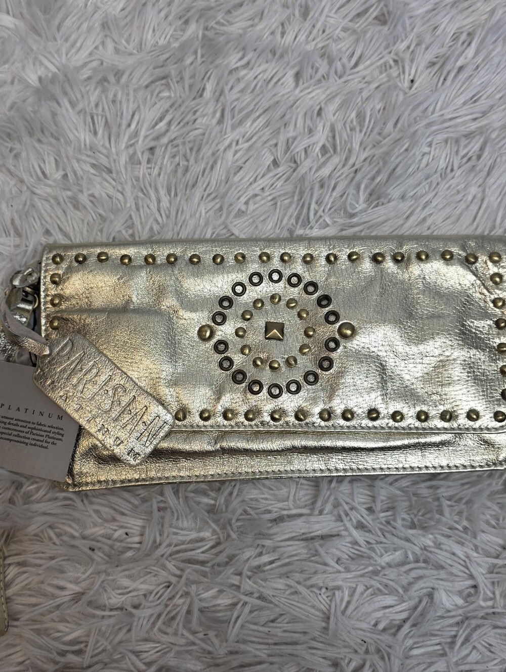Parisian Works Metallic Gold Studded Wristlet Clutch Purse